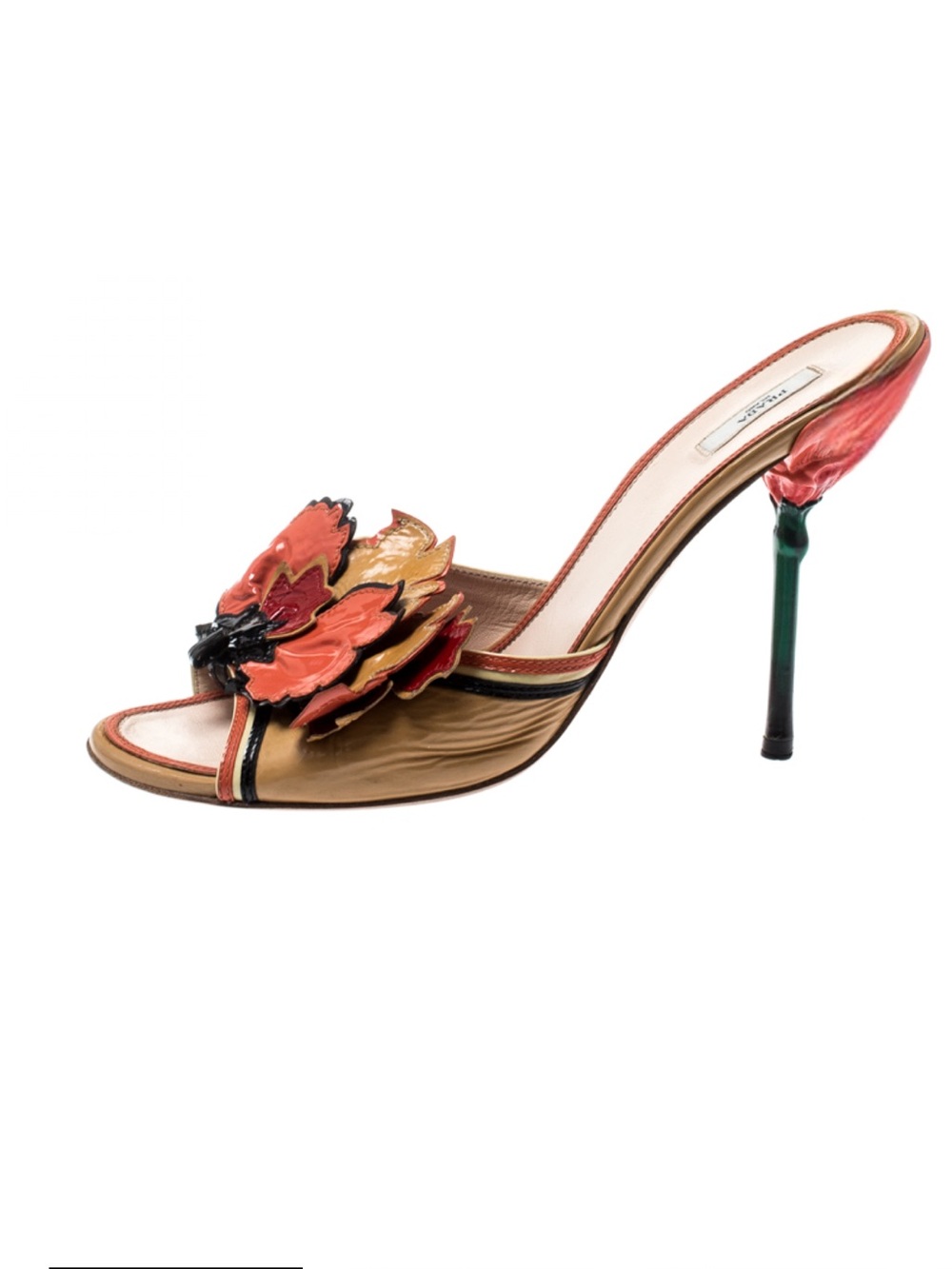Prada Patent Leather Flower Embellished Sandals